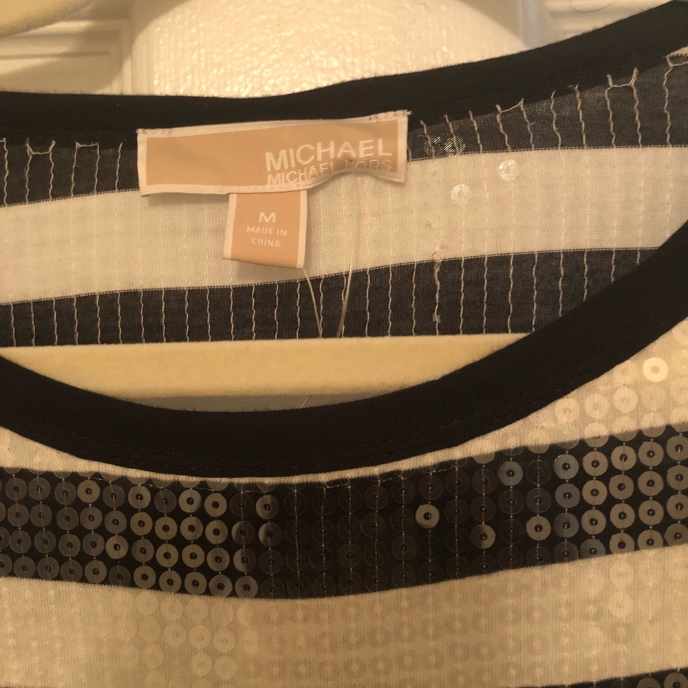Michael Kors striped sequin blue and white dress